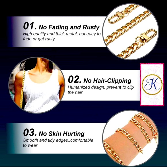 💕Gold Crossbody Purse Strap Replacement Chain 💕 Shoulder Strap, Unbranded 💕 - Picture 5 of 5